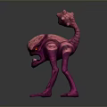 Pink Fantasy Creature With Long Neck Lumpy Head Open Mouth Sharp Teeth And Slender Limbs 3d model