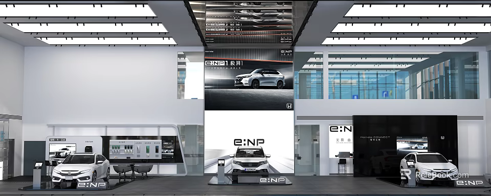 GENESIS 4S Store Modern Showroom With E:N Series Vehicles On 3d model