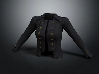 Black Double Breasted Jacket With Gold Buttons Formal Military Style Design 3d model