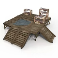 Wooden Platform With Steps And Cushioned Chairs On Deck Structure