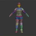 Medieval Knight Full Body Metal Armor With Blue Red Decorative Accents Design