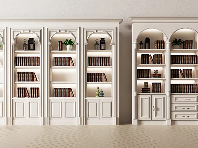Elegant White Bookcase Design With Multiple Compartments Books Decorative Plants And Ornaments 3d model