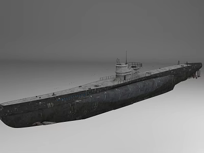 Detailed Military Black Submarine Exterior With Long Hull And Conning Tower 3d model