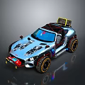 Silver Custom Off Road Vehicle With Large Tires Roof Rack And Body Graphics