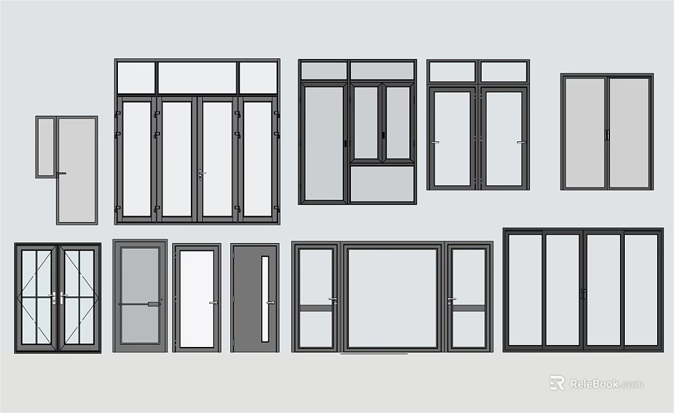 Various Window And Door Design Styles With Glass Panels And Frames 3d model