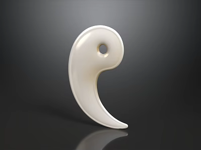 White Curved Decorative Object With Circular Hole And Smooth Reflective Surface On Black Background 3d model