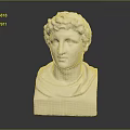 Classical White Marble Bust Statue With Curly Hair Head Shoulder Drapery And Square Base 3d model