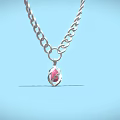 Elegant Silver Chain Necklace With Oval Red Gemstone Pendant Classic Design 3d model