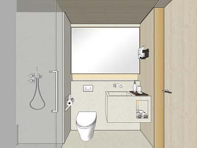 Modern Bathroom Interior Design With Toilet Vanity Mirror And Shower Area 3d model