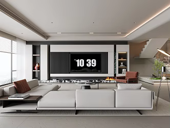 Living room sofa coffee table combination leisure sofa TV background wall ornaments 3d model