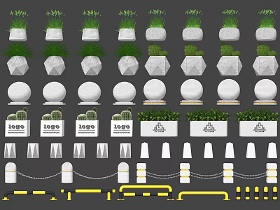 Modern car block stone car block stone column stone pier sidewalk man-vehicle separation stone block iron cable railing municipal road fence 3d model
