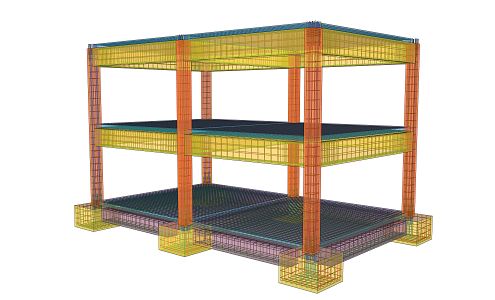 modern steel frame reinforced concrete building 3d model