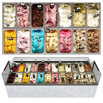 Colorful Assorted Ice Cream Flavors In Display Case With Glass Tubs 3d model