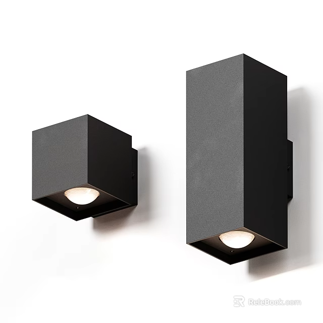 Modern Black Square Wall Lamps With Soft Light For Home Decor 3d model