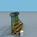 Security Fence With Green Frame Barbed Wire Top Yellow Black Warning Stripes And Signs