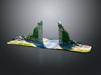 Rustic Stone Archway With Moss Covered Walls Pathway Grass And Stones 3d model