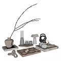 Modern Decorative Ornament Set with Vase Hourglass Cups Table Lamp and Sculpture on Trays