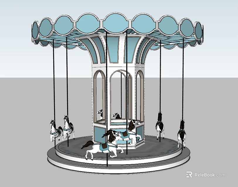 Carousel Amusement Ride With Decorative Blue And White Top Arch Design For Children 3d model 