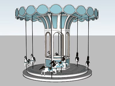 Carousel Amusement Ride With Decorative Blue And White Top Arch Design For Children 3d model