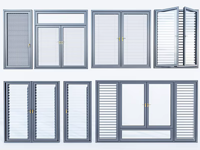 Modern Floor-to-Ceiling Windows With Sliding And Casement Blinds And Aluminum Frames 3d model