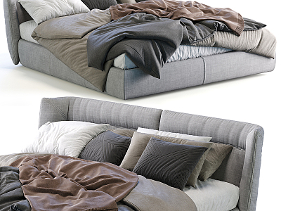 Modern Double Bed Fabric Double Bed 3d model