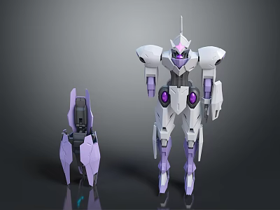 Two Futuristic White And Purple Mecha Robot Characters As Mechanical Creatures 3d model