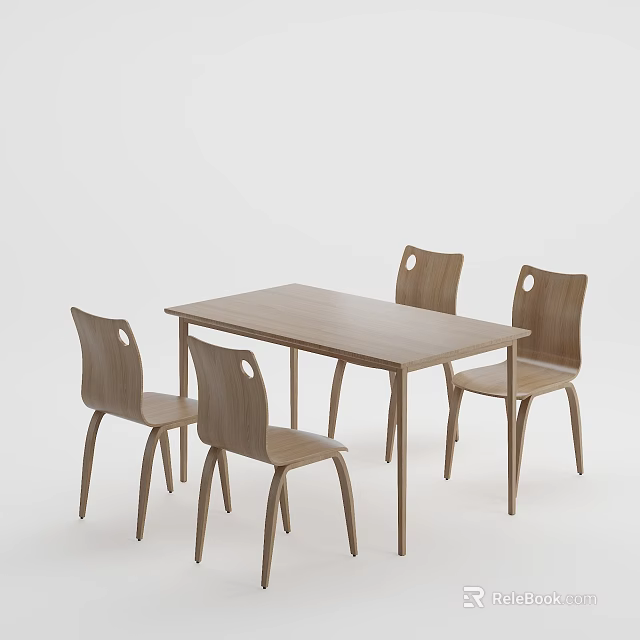 Minimalist Modern Wooden Dining Table Set With 4 Chairs And Rectangular Top 3d model