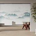 New Chinese-style roller shutter ink painting roller shutter rattan chair 3d model