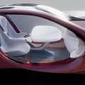 Red Futuristic Concept Car With Sleek Design Open Doors Transparent Roof And White Seats