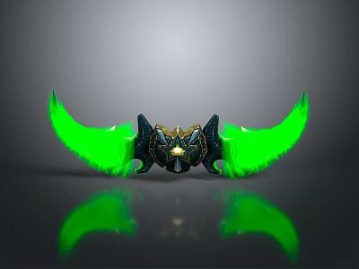 Mythical Black And Gold Weapon With Green Glowing Wings And Reflective Surface 3d model