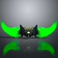 Mythical Black And Gold Weapon With Green Glowing Wings And Reflective Surface