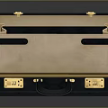 Open Black Suitcase Filled with Stacked US Dollar Bills Featuring Golden Locks and Handle