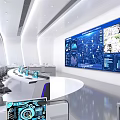 Modern Monitoring Room With Large Screens Data Charts And Control Consoles
