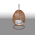 Rattan Hanging Chair With White Cushion And Metal Stand For Indoor Decor