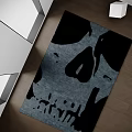 Gray And Black Square Carpet With Skull Pattern On Wooden Floor