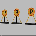 Public Facility Three No Parking Signs With Yellow Circular Black P Design