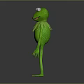 Green Plush Frog Character With Large Round Eyes Standing Upright On Gray Gradient Background