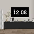 Modern TV Stand with Large TV Screen Decorations Green Plant Floor Lamp and Light Wall