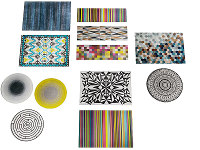 Stylish Square Rugs with Colorful Geometric Patterns Striped Designs and Modern Styles 3d model