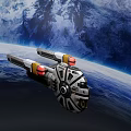 Futuristic Spaceship With Metallic Design Orbiting Earth In Cosmic Starry Sky