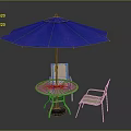Outdoor Furniture Set With Blue Umbrella Round Glass Table And Chairs