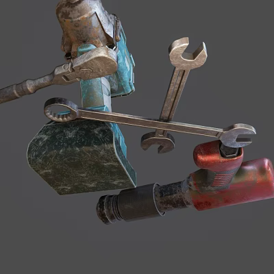 Complete Hardware Tools Set With Wrench Hammer Drill And Crowbar 3d model