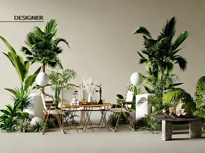 Designer Indoor Space with Lush Green Plants and Modern Furniture Arrangement 3d model