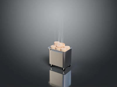 Silver Household Heating Container With Light Colored Blocks And Rising Steam 3d model