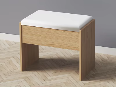 Wooden Sofa Bench With White Padded Seat On Herringbone Pattern Wooden Floor 3d model