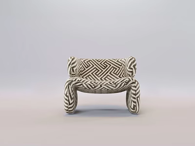Modern Accent Chair With Black White Herringbone Pattern Upholstered Curved Arms Legs 3d model