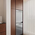 Modern Home Balcony With White Vertical Blinds City View And Potted Plants