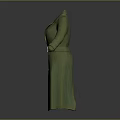 Green Trench Coat 3D Model Featuring Double Breasted Design Belt And Collar 3d model