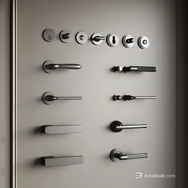 Various Modern Door Handles With Different Designs And Stainless Steel Finishes 3d model 