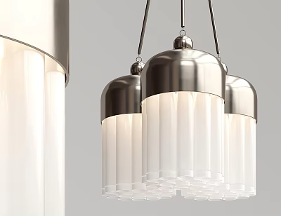Elegant Modern Three Pendant Lights With Metallic Frame And White Cylindrical Lampshades 3d model